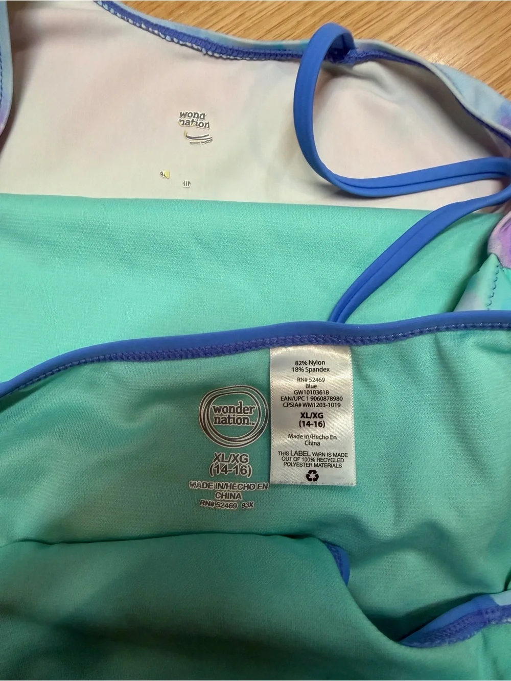 Wonder Nation Girls XL 14-16 Tie Dye Two Piece Tankini Swimsuit Blue